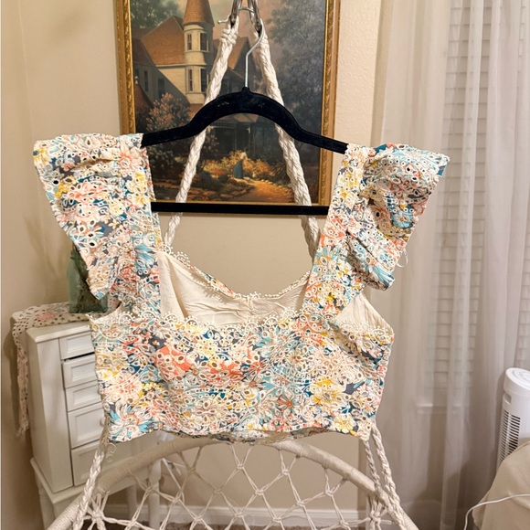 Lulu's Multicolor Floral Ruffle Crop Top - Picture 2 of 3